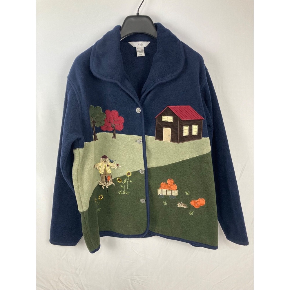 Vintage Northern Reflections Fleece Jacket Medium M Blue Fall Harvest Scarecrow